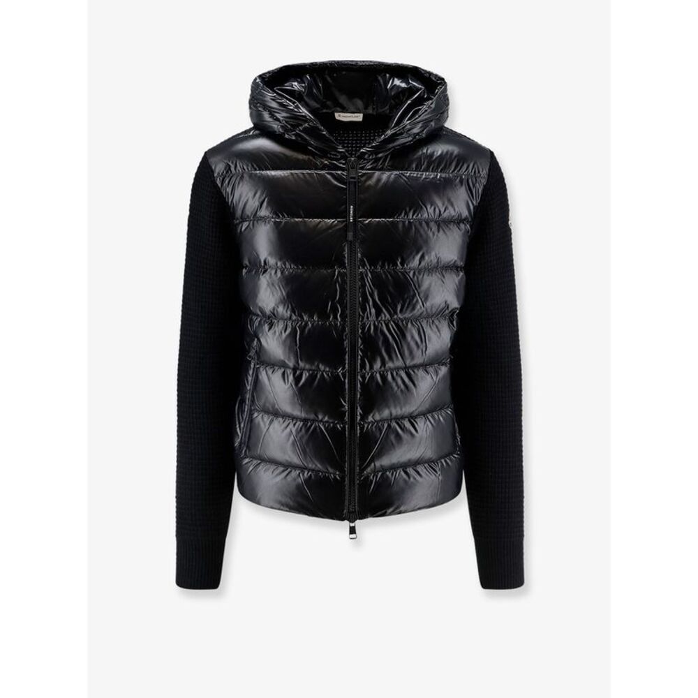 Moncler Men Nylon Jacket With Wool And Cashmere Blend Sleeves